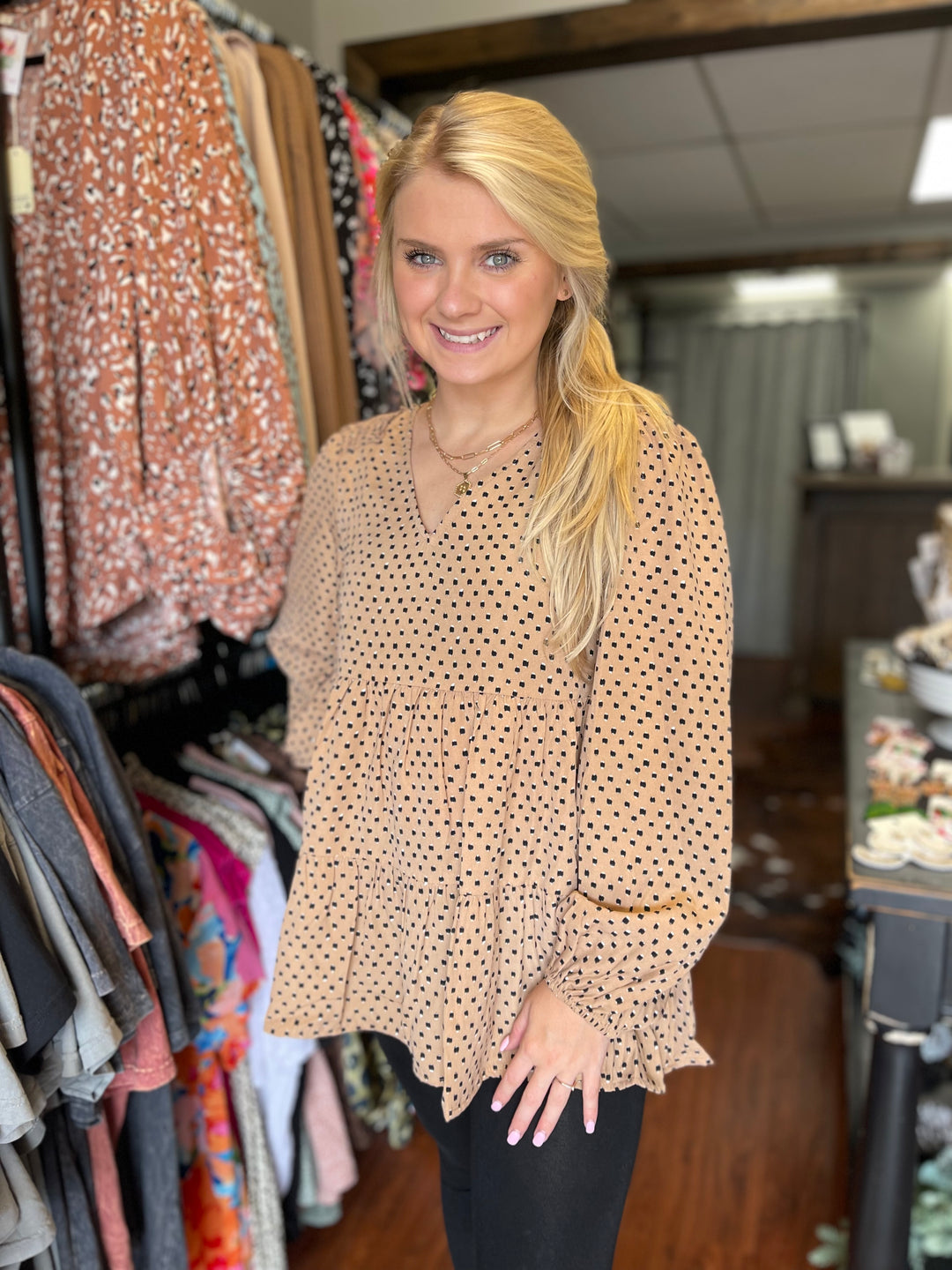 Tilly Taupe Ruffle Top