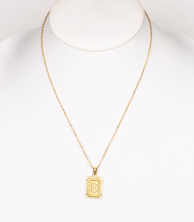 Gold Rectangle Initial Necklace