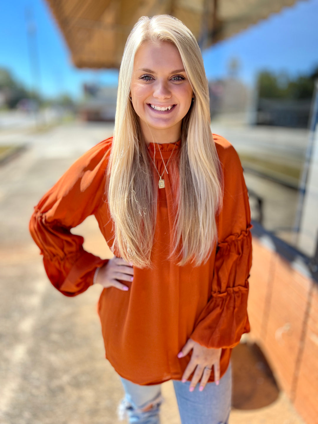 Rust Ruffle Top