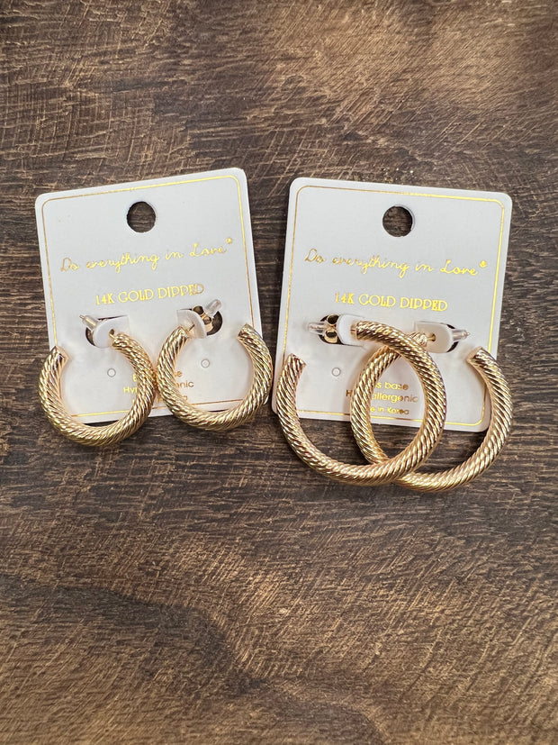 14K Gold Dipped Twisted Cord Hoop Earrings