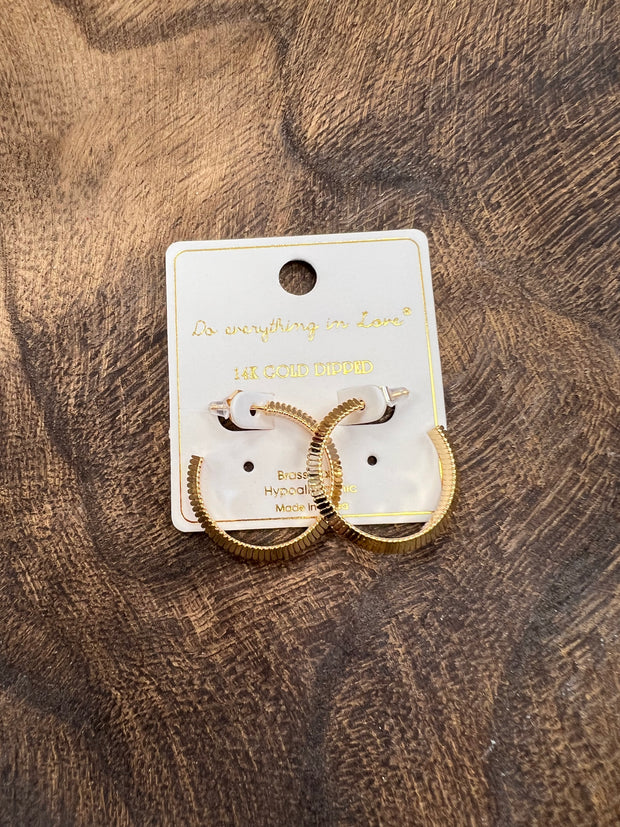 14K Gold Dipped Ribbed Hoop Earrings