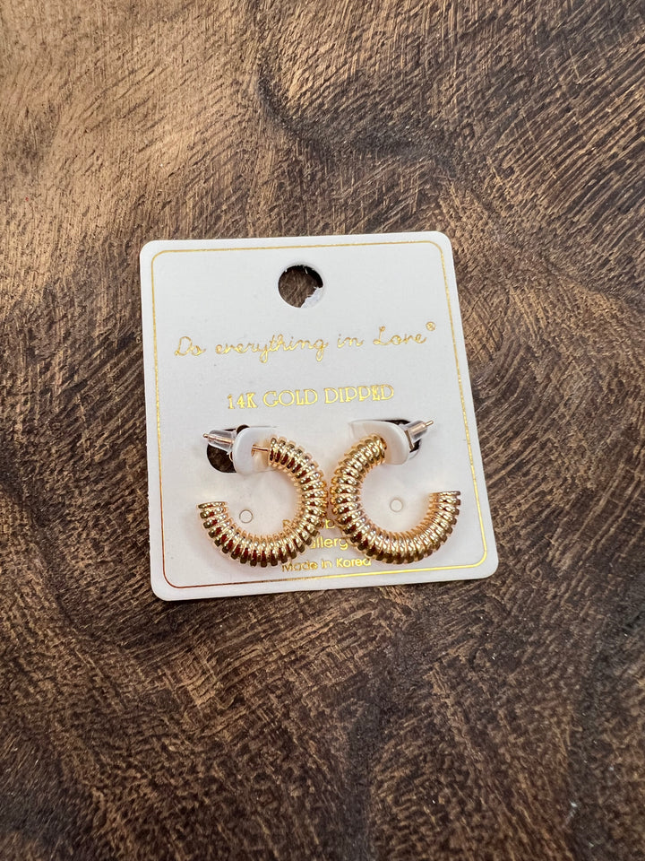 14K Gold Dipped Ribbed Huggie Hoops