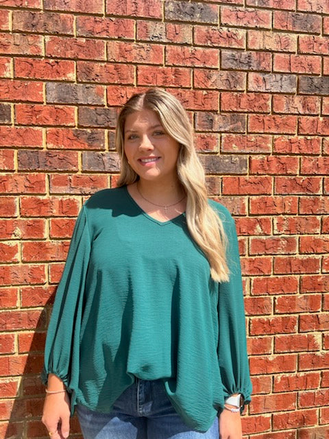 Curvy Hunter Green 3/4 Sleeve Top