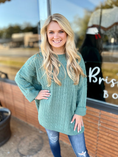 Oversized Cable Knit Sage Sweater