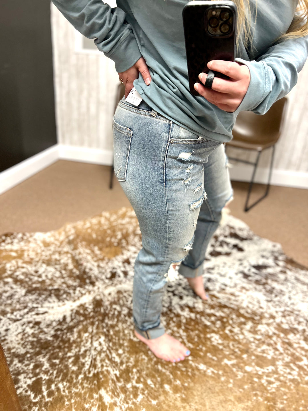 Kancan High Rise Light Distressed Boyfriend Jean