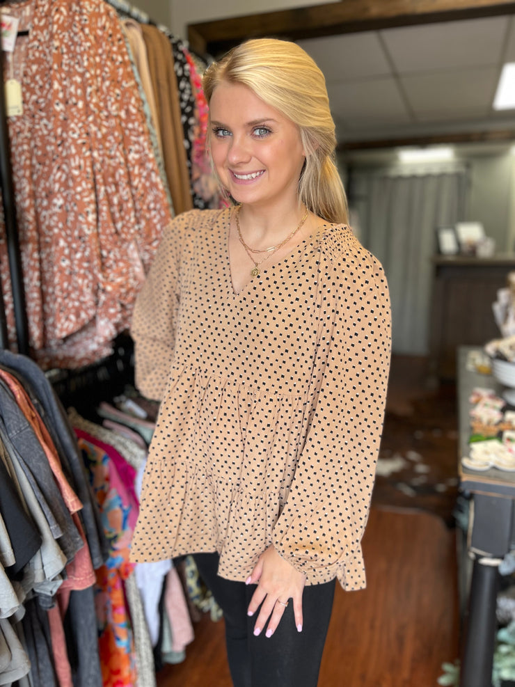 Tilly Taupe Ruffle Top