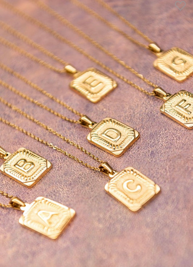 Gold Rectangle Initial Necklace